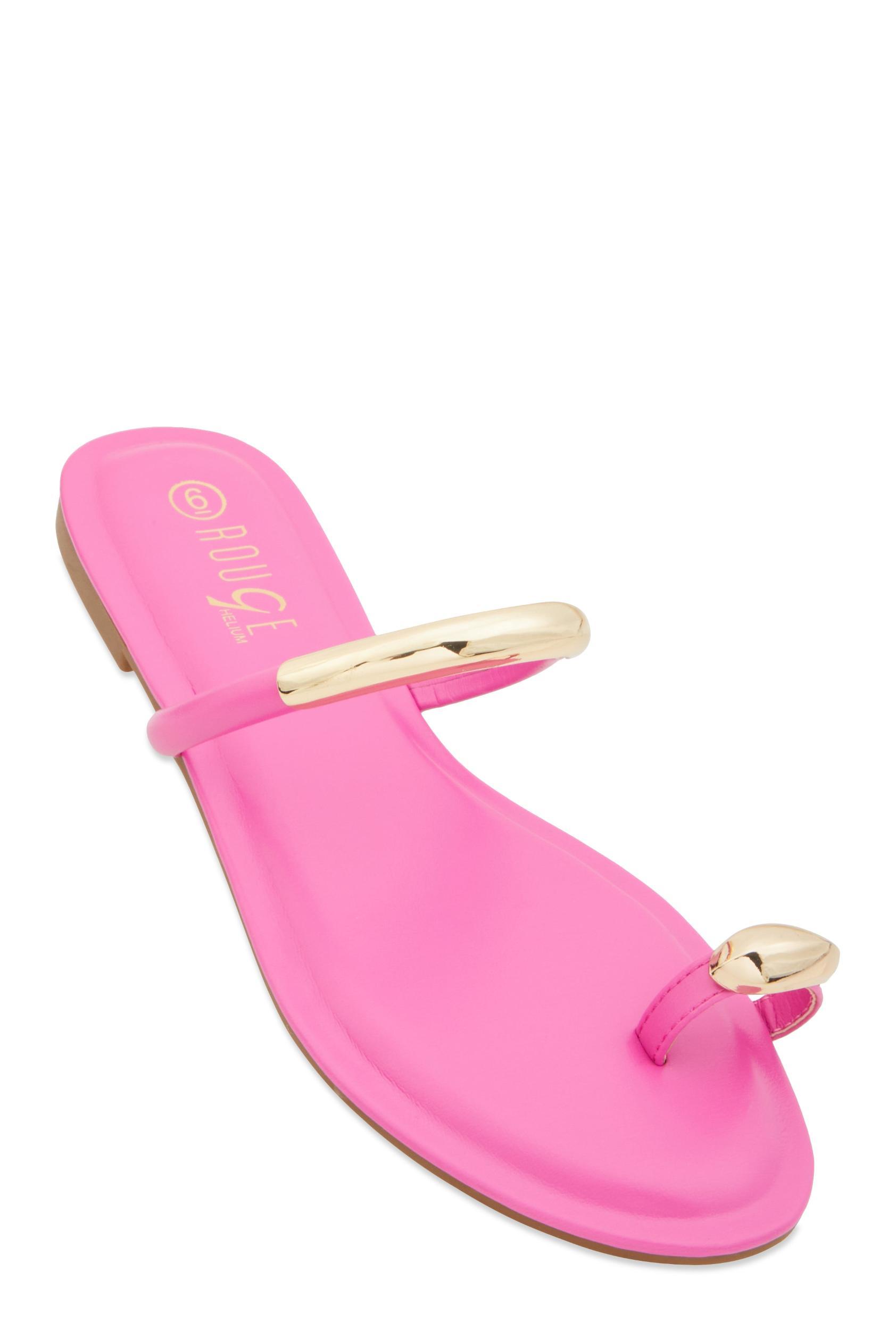 Womens Metallic Detail Toe Loop Slide Sandals Product Image