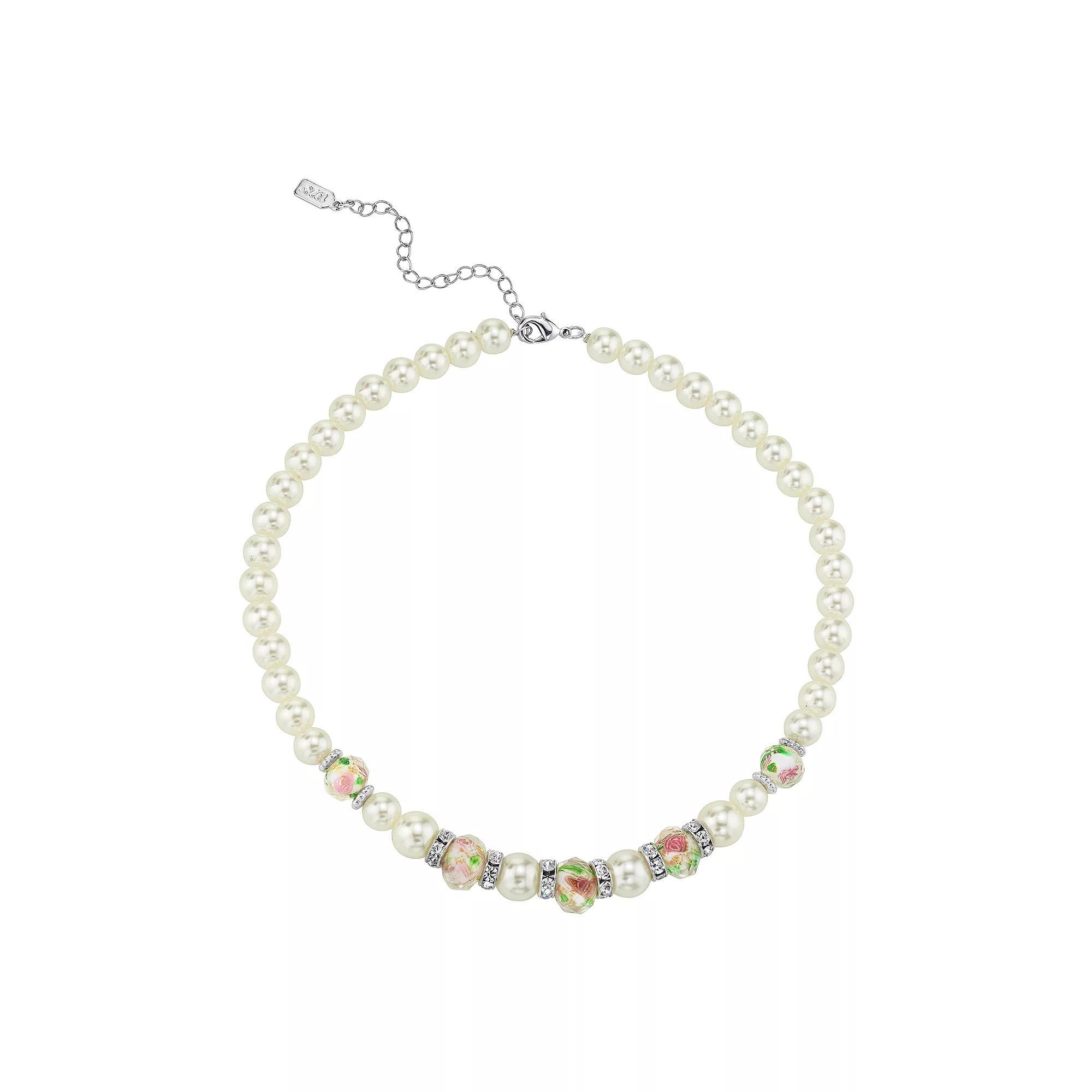1928 Floral Bead Necklace, Womens, White Product Image