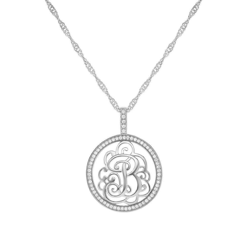 PRIMROSE Cubic Zirconia Initial Coin Pendant Necklace, Women's, Size: 18-20" ADJ, Silver Tone B Product Image
