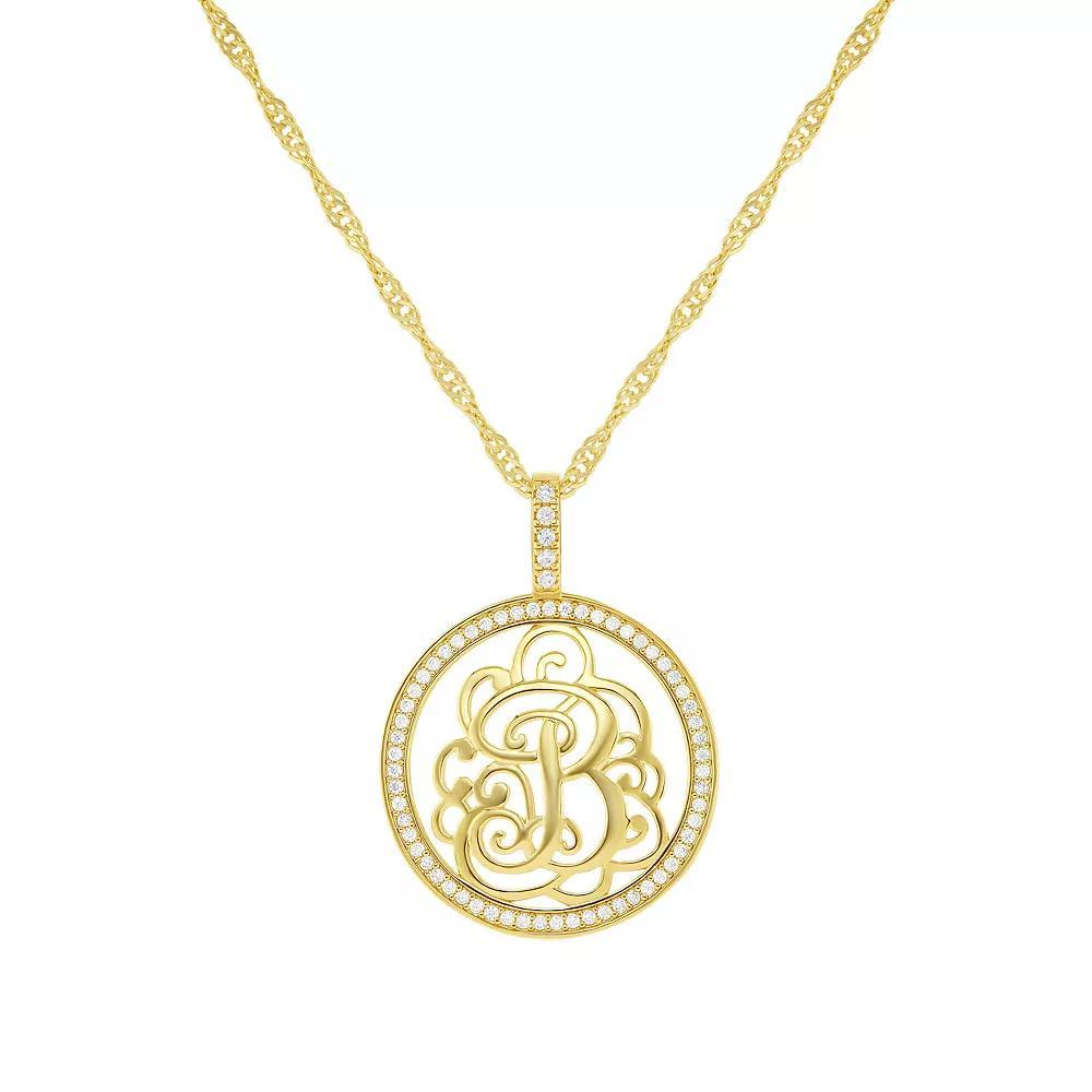PRIMROSE Cubic Zirconia Initial Coin Pendant Necklace, Women's, Size: 18-20" ADJ, Gold Tone B Product Image