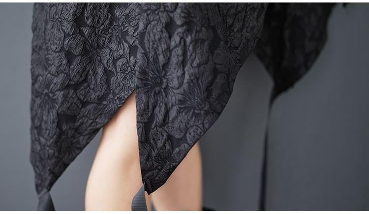 V-Neck Floral Jacquard Asymmetrical Frog Buttoned Long Vest Product Image