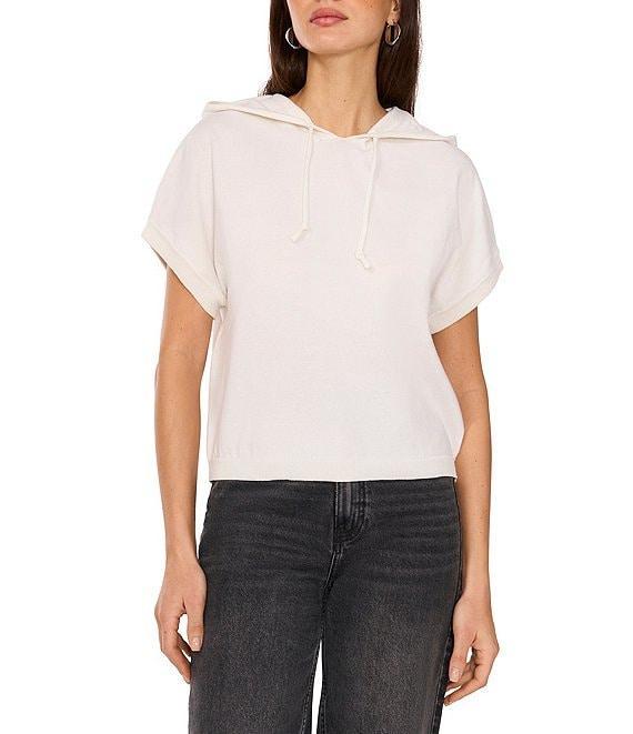 Vince Camuto Knit Crew Neck Short Sleeve Drawstring Hoodie Product Image