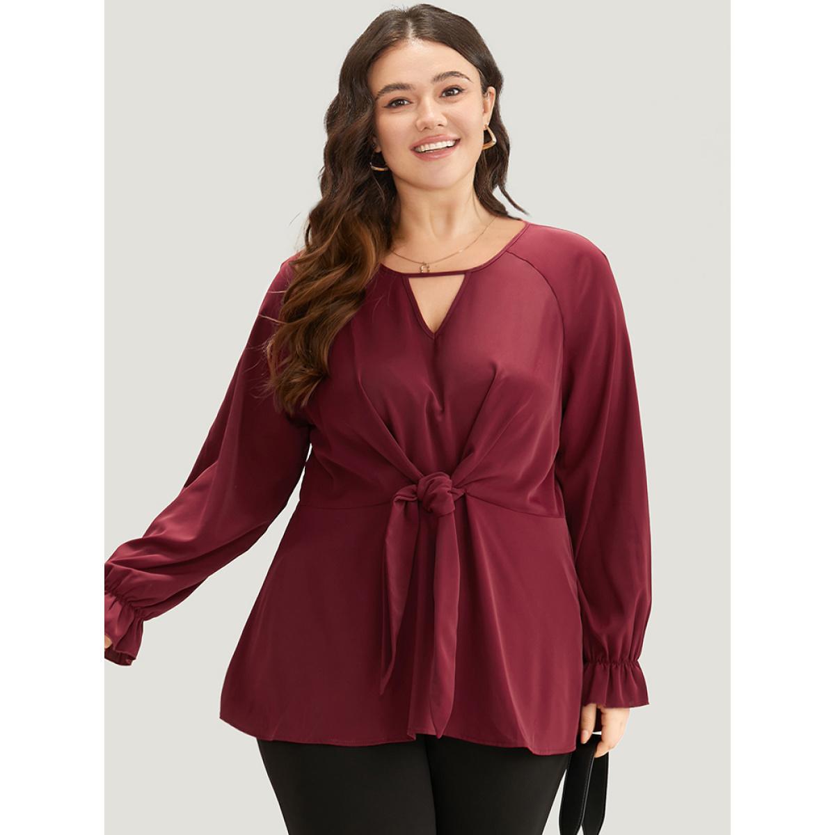 Plus Size Scarlet Anti-Wrinkle Twist Front Keyhole Ties Blouse Women Office Long Sleeve Keyhole Cut-Out Work Blouses BloomChic 14-16/1X Product Image