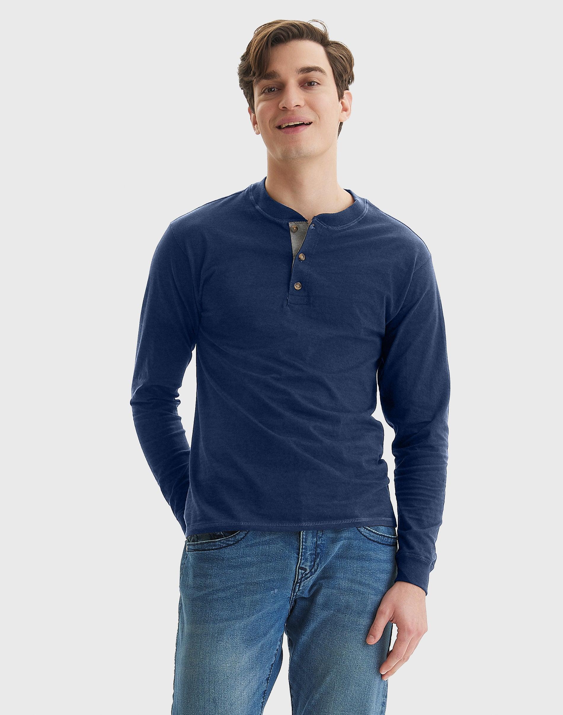 Men's Hanes® Beefy Heavyweight Henley, Size: Small, Dark Truffle Product Image