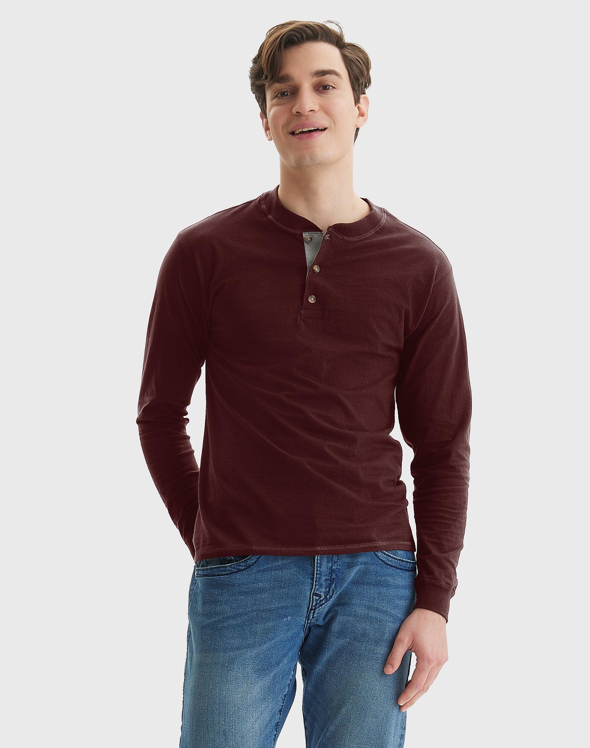 Men's Hanes® Beefy Heavyweight Henley, Size: Small, Dark Truffle Product Image