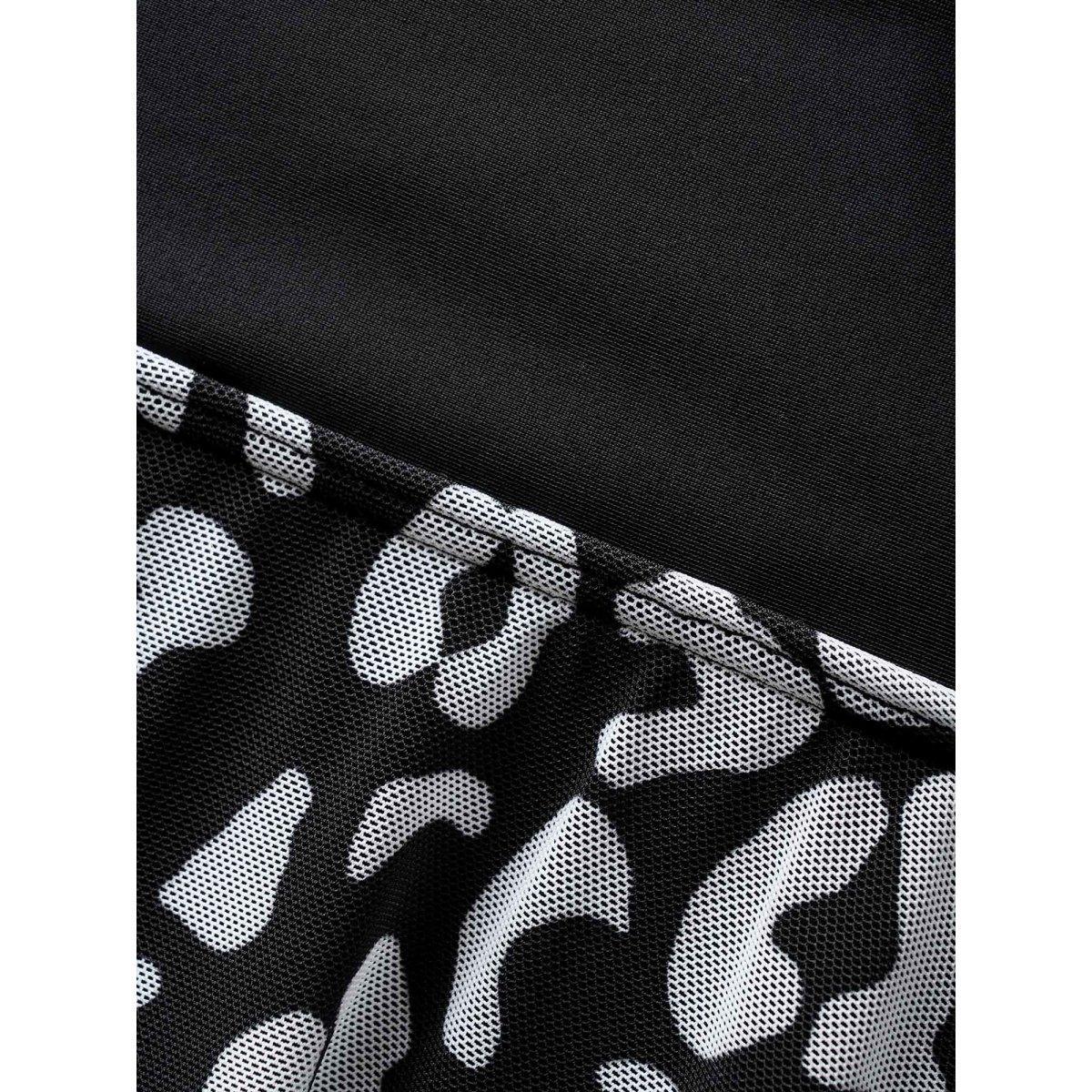Plus Size Leopard Print Patchwork Heart Neckline Swim Dress Women's Swimwear Black Beach Bodycon U-neck High stretch Curve Swim Dresses BloomChic 14-16/1X Product Image