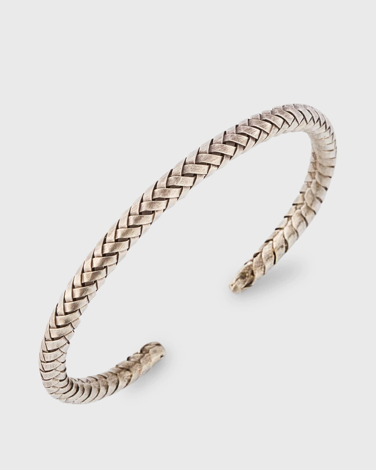 Mens Braided Sterling Silver Cuff Bracelet Product Image