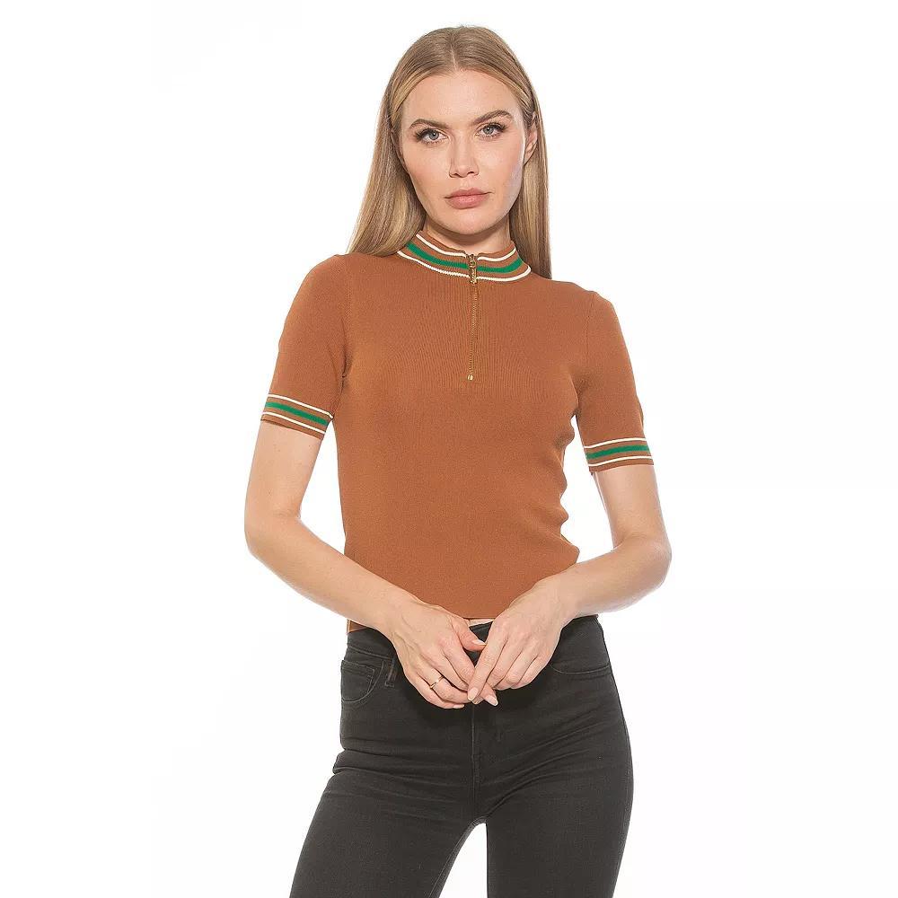 Women's ALEXIA ADMOR Phoebe Knit 1/4-Zip Short Sleeve Mock Neck Top, Size: XL, Ivory Product Image