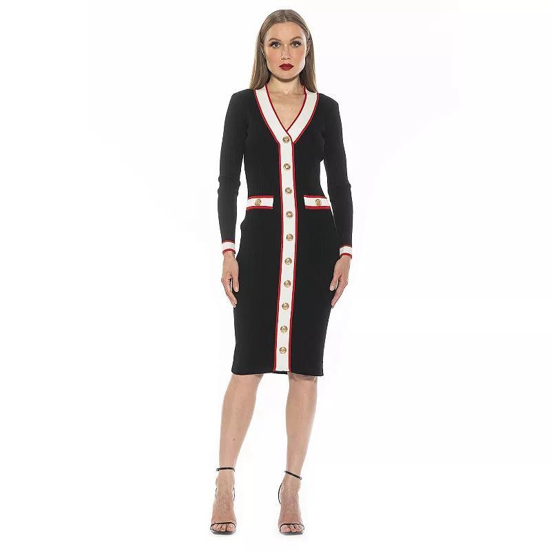 Women's ALEXIA ADMOR Janet V-Neck Button-Front Knit Dress, Size: XS, Camel Product Image
