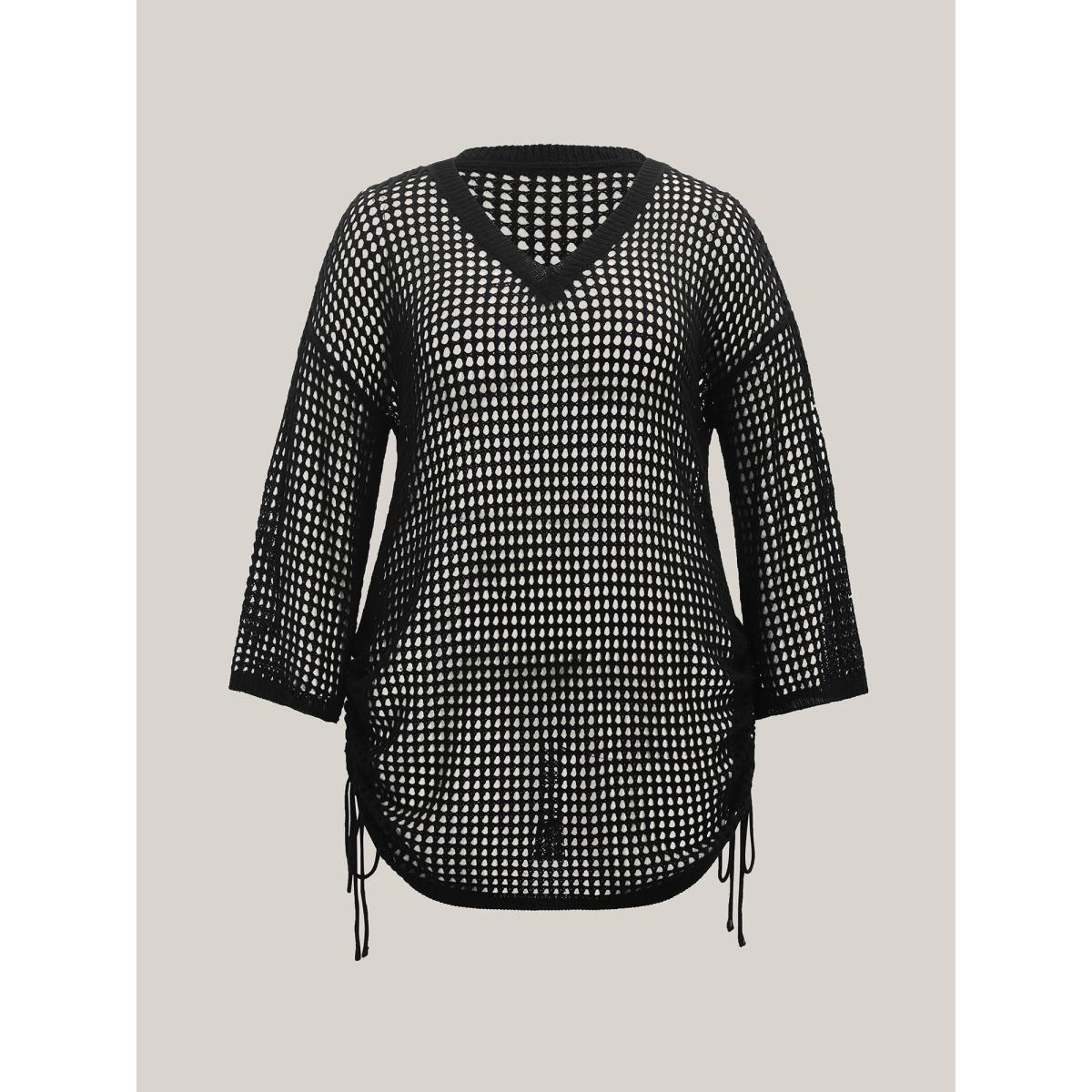 Plus Size Side Drawstring Cut-Out Swim Cover-Up Women's Swimwear Black Curve Swim Cover Ups BloomChic 18-20/2X Product Image
