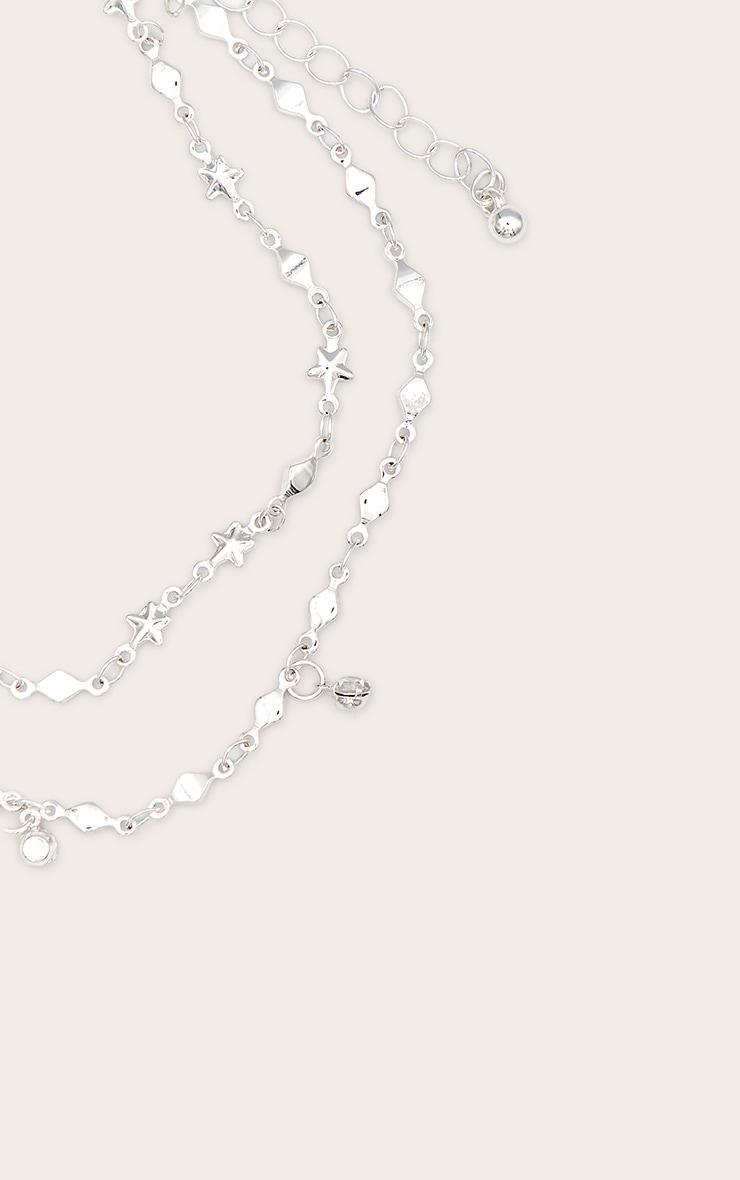Silver Double Layer Stars And Diamante Chain Anklet Product Image