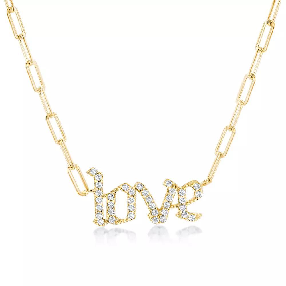 Argento Bella Sterling Silver Cubic Zirconia "Love" Paperclip Chain Necklace, Women's, Gold Tone Product Image