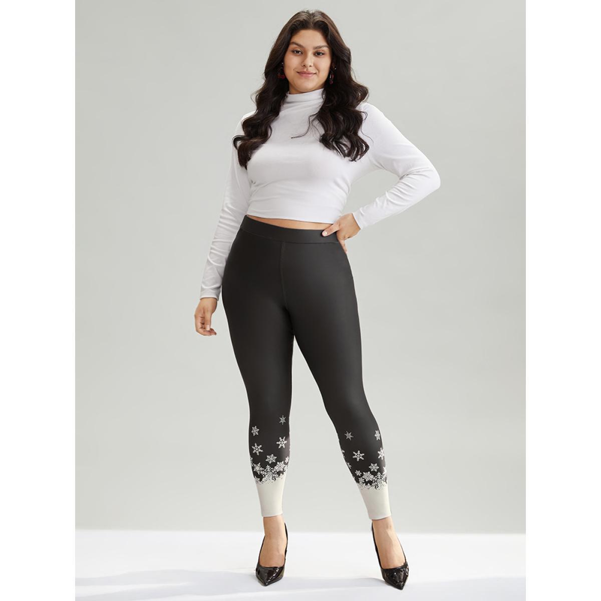 Plus Size Christmas Snowflake High Rise Skinny Leggings Women Black Elegant High stretch Skinny High Rise Festival-Christmas Leggings BloomChic 18-20/2X Product Image