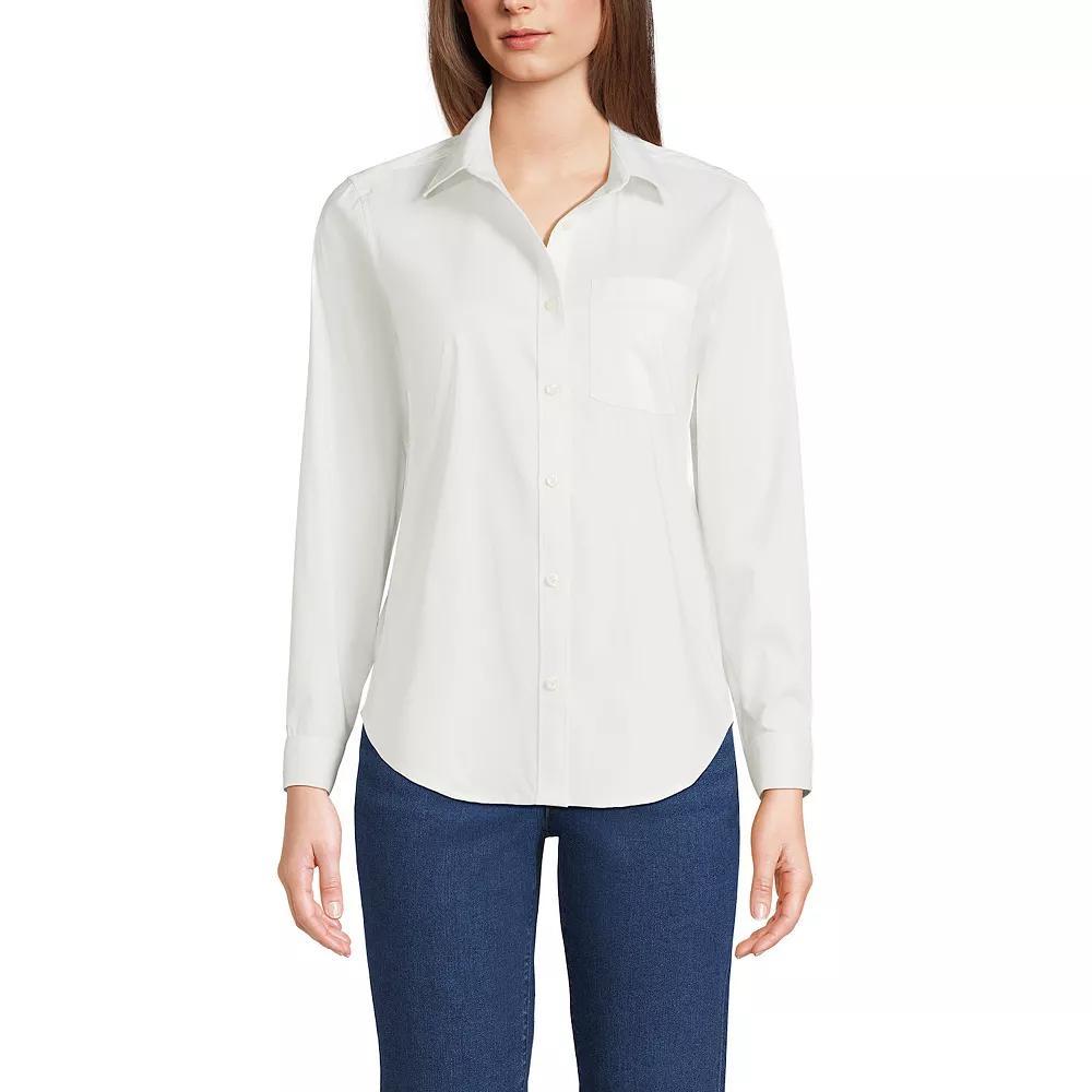 Women's Lands' End Cooling Button-Front Shirt, Size: Medium, Green Stripe Product Image