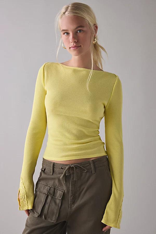 Kimchi Blue Lola Lace Trim Boatneck Long Sleeve Top Womens at Urban Outfitters Product Image