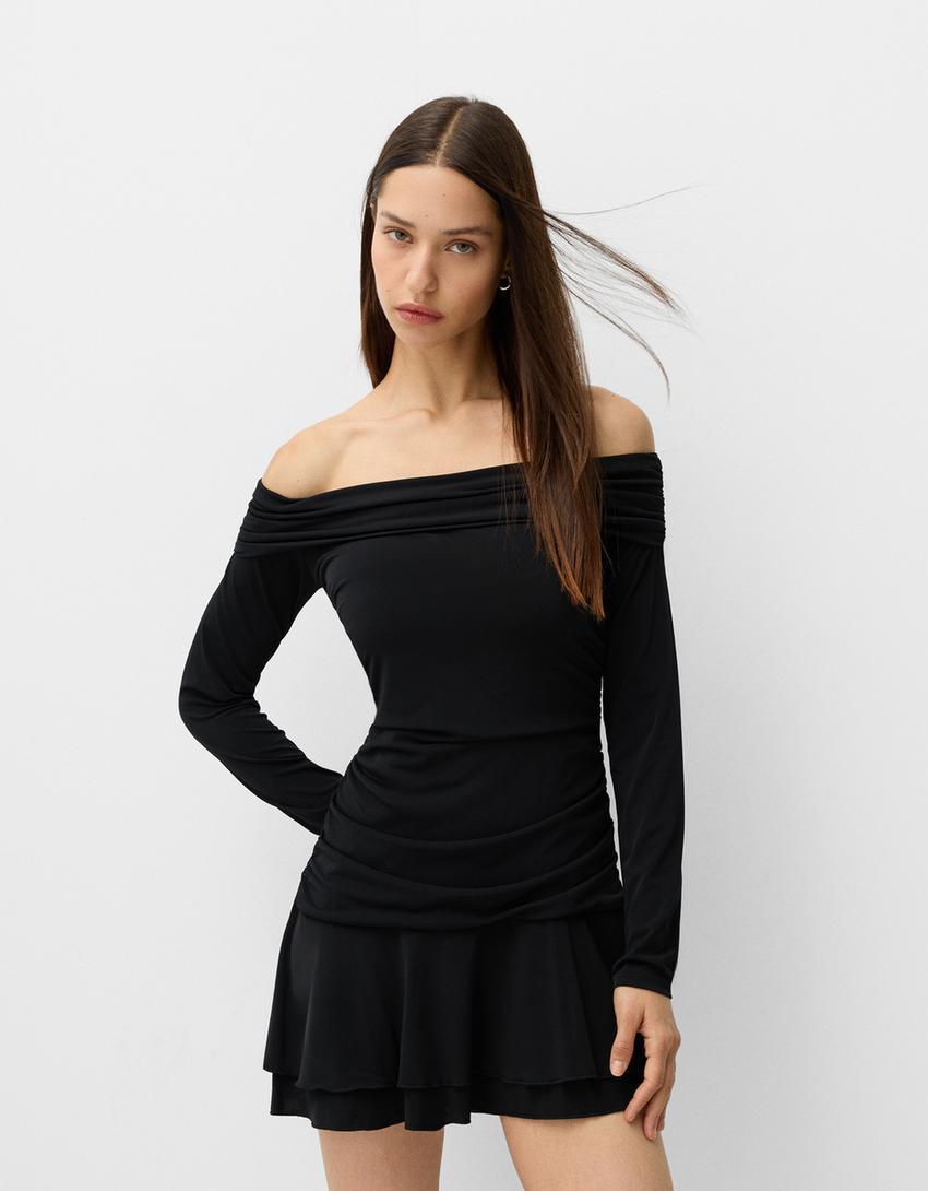 BERSHKA SERIES ruffled long sleeve mini dress Product Image