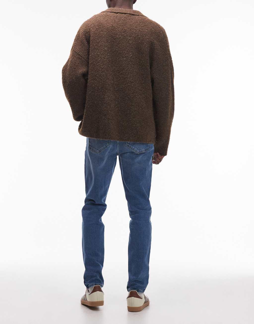 Topman stretch skinny jeans in mid wash blue Product Image