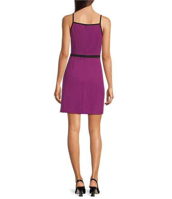 Adrianna Papell Square Neck Contrast Bow Trim A-Line Crepe Dress Product Image