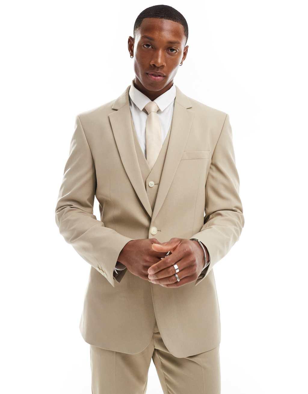 ASOS DESIGN skinny suit jacket in stone Product Image