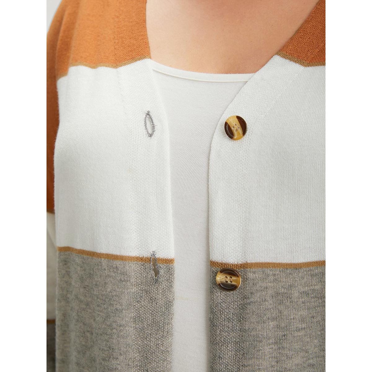 Plus Size Supersoft Essentials Colorblock Contrast Button Up Lightweight Cardigan Gray Women Casual Long Sleeve Dailywear Cardigans BloomChic 30/6X Product Image