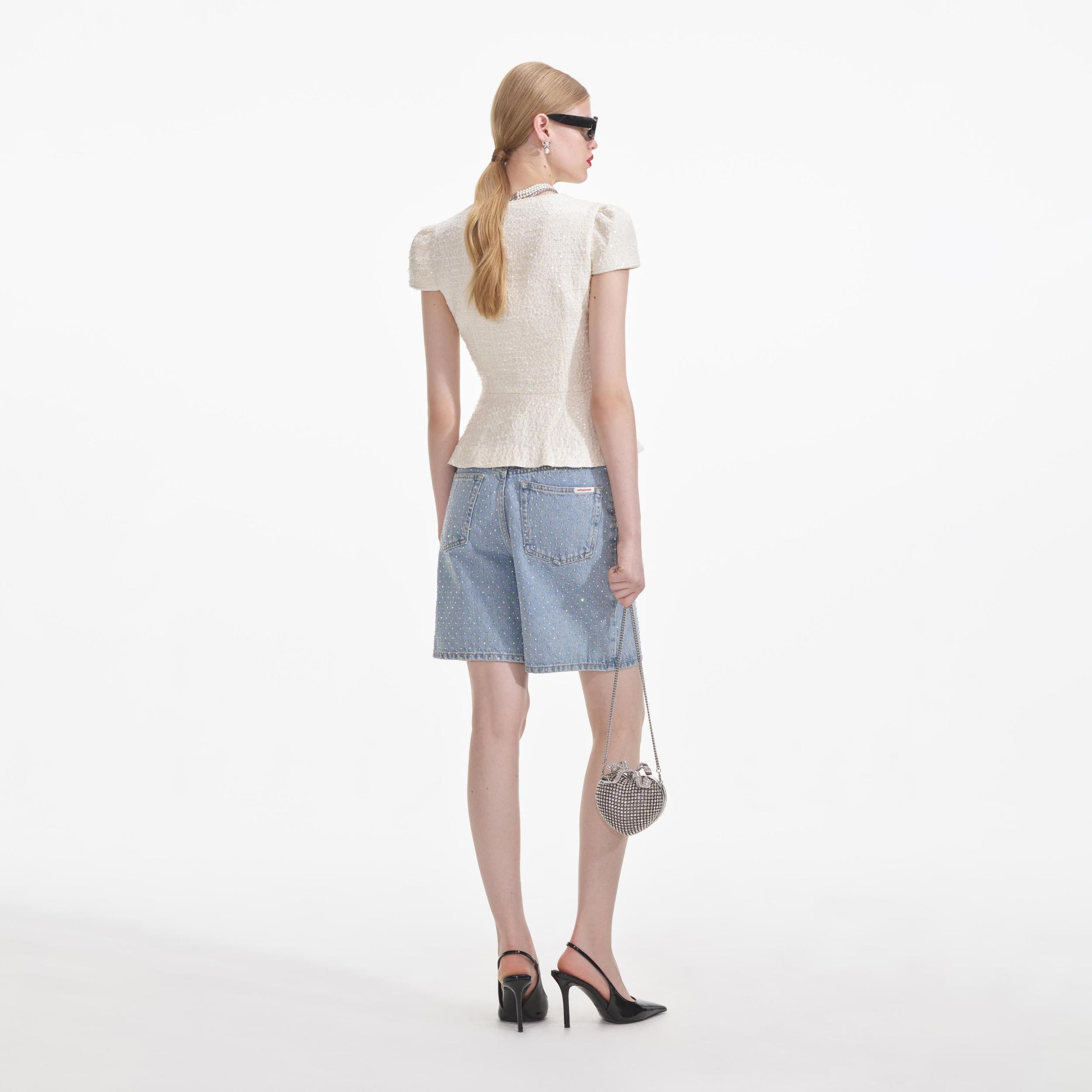 Cream Boucle Bow Detail Top Product Image