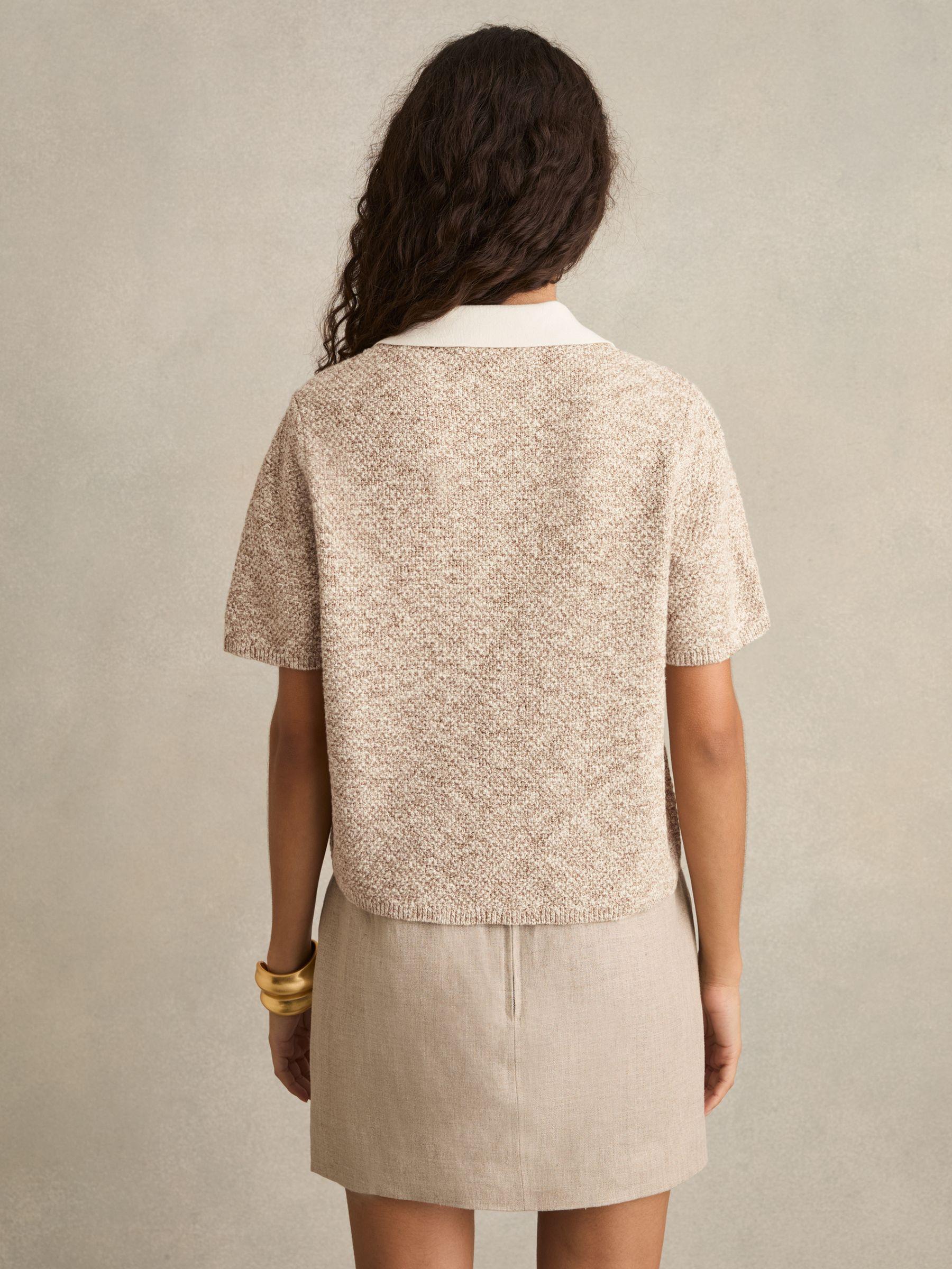 Cotton-Blend Knit Polo Shirt in Neutral Product Image