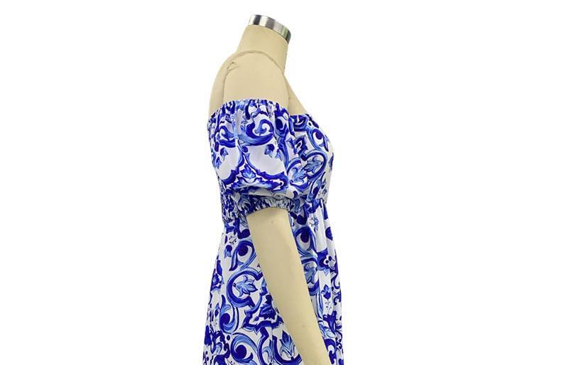Off Shoulder Print Maxi A-Line Dress Product Image
