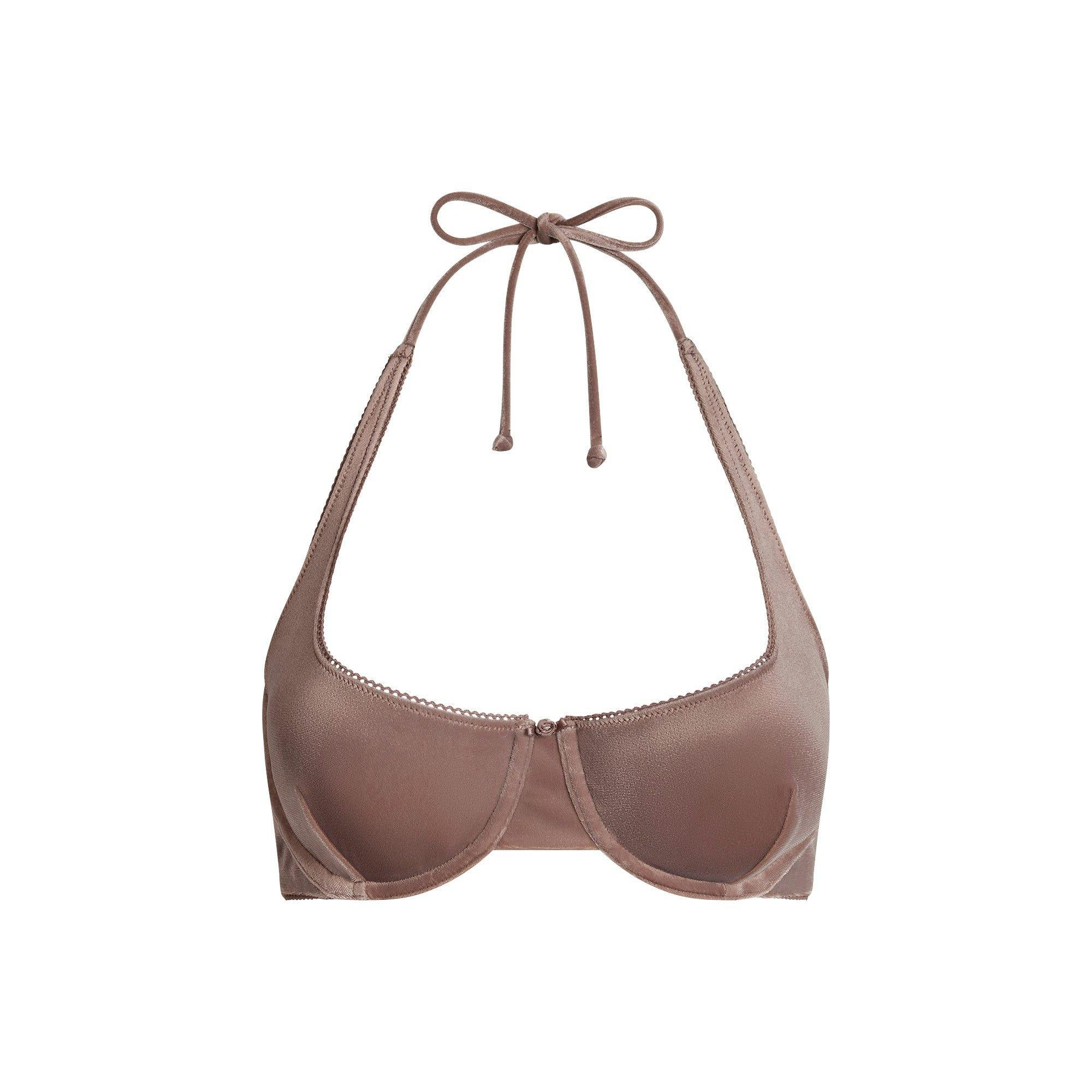 VELVET SWIM STRAIGHT NECK BIKINI TOP | UMBER Product Image