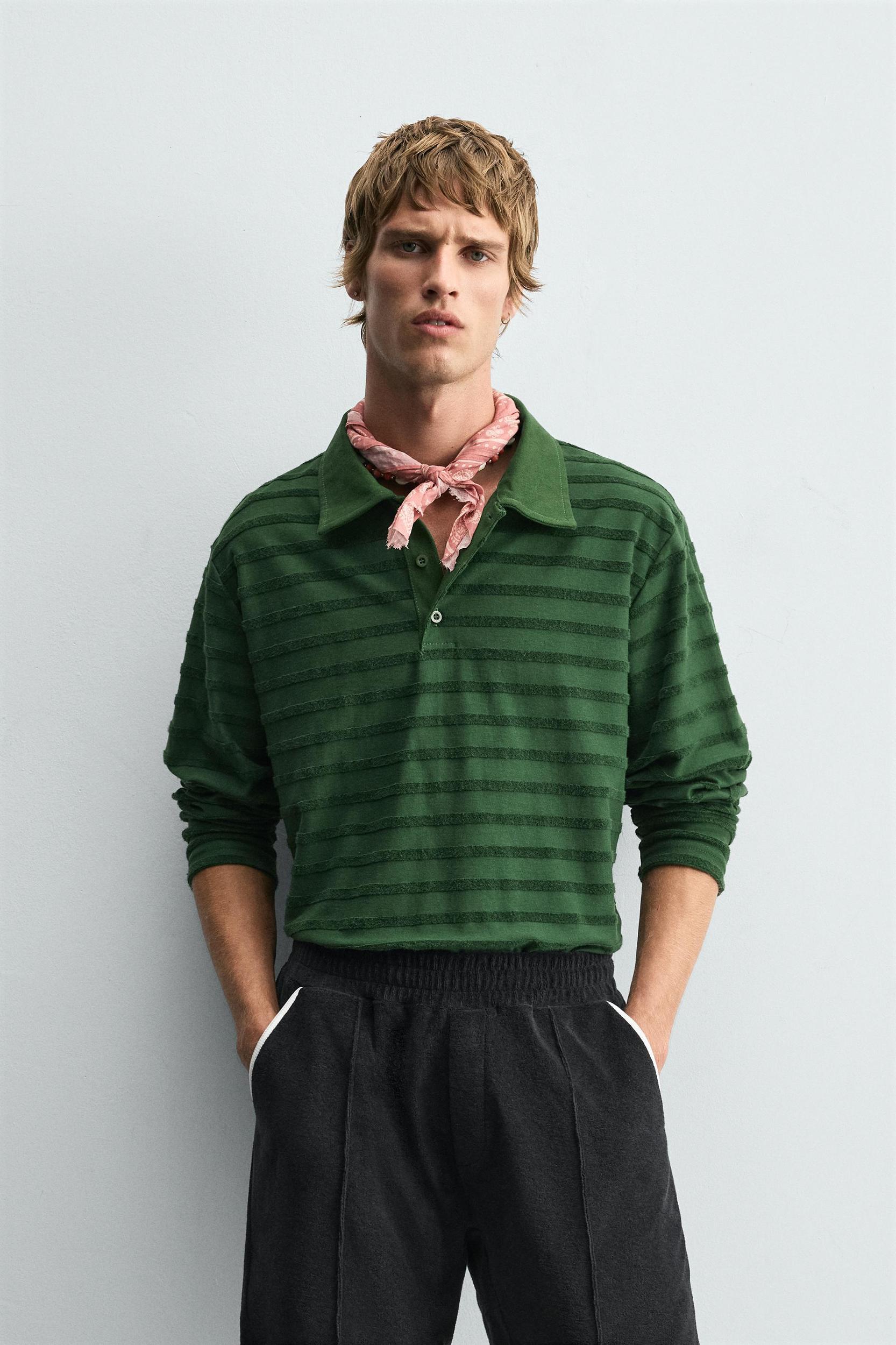JACQUARD STRIPED TERRY POLO SHIRT Product Image
