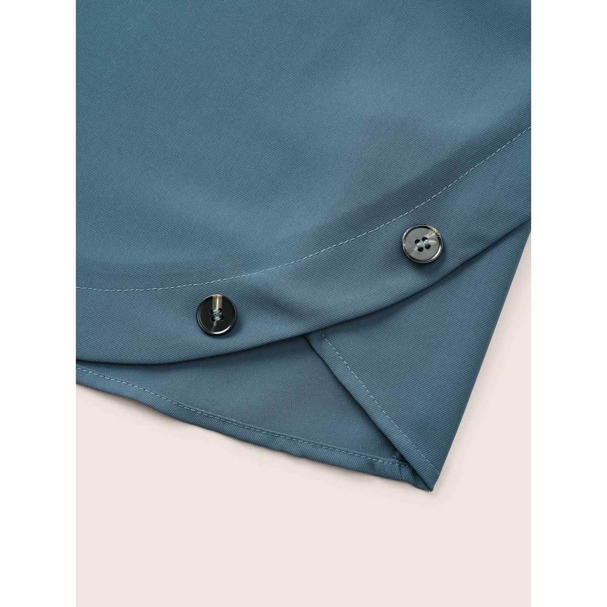 Plus Size Stone Anti-Wrinkle Button Detail Curved Hem Tab Sleeve Blouse Women Office Half Sleeve V-neck Work Blouses BloomChic 18-20/2X Product Image