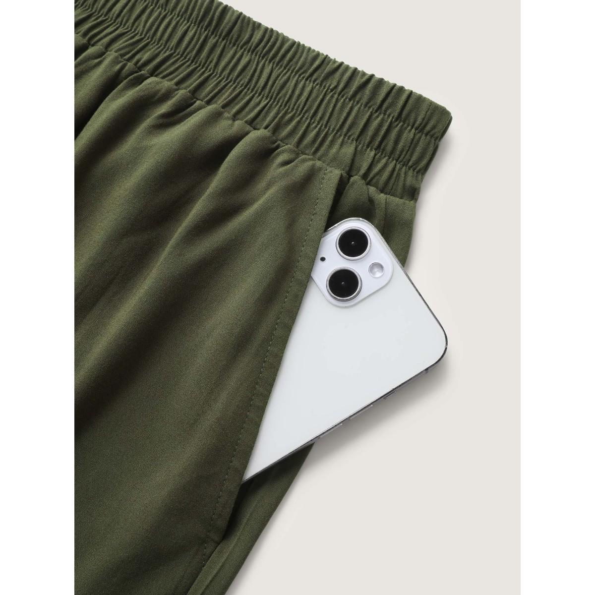 Plus Size Ruffled Lace Hem Wide-Leg Pants Women ArmyGreen Loose Mid Rise Vacation Pants BloomChic 28/5X Product Image