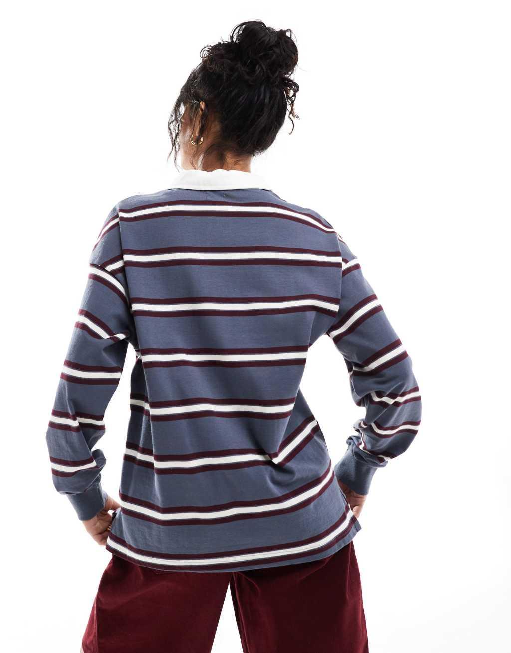 Cotton On long sleeve rugby polo shirt in blue stripe Product Image