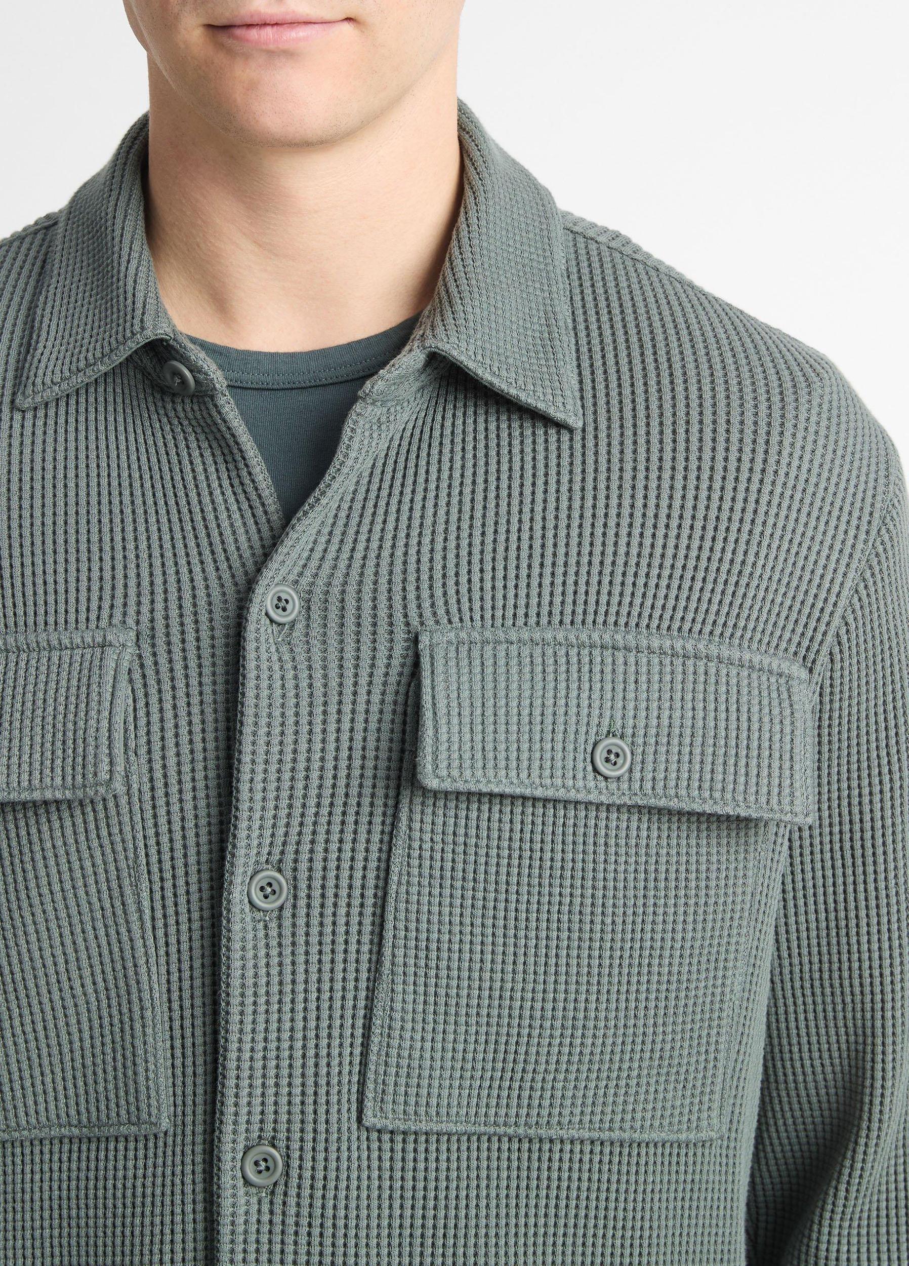 Mens Chunky Waffle Cotton-Blend Shirt Jacket, Coastal Blue, Size L Vince Product Image