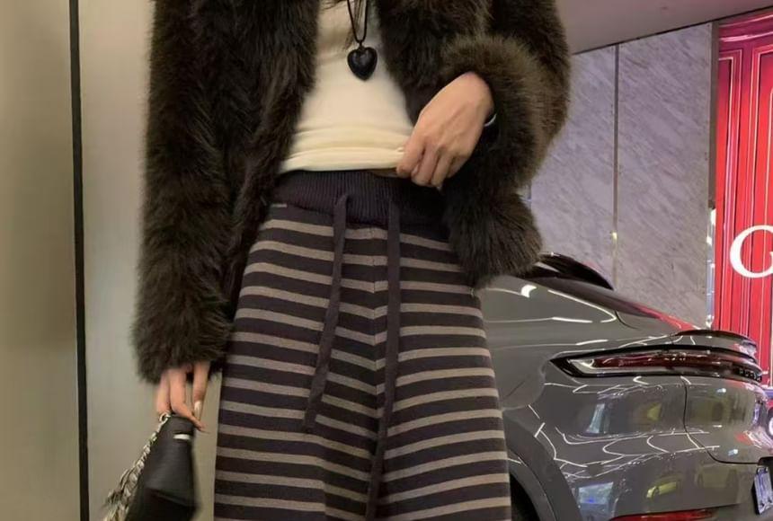 Drawstring Waist Striped Wide Leg Sweatpants Product Image