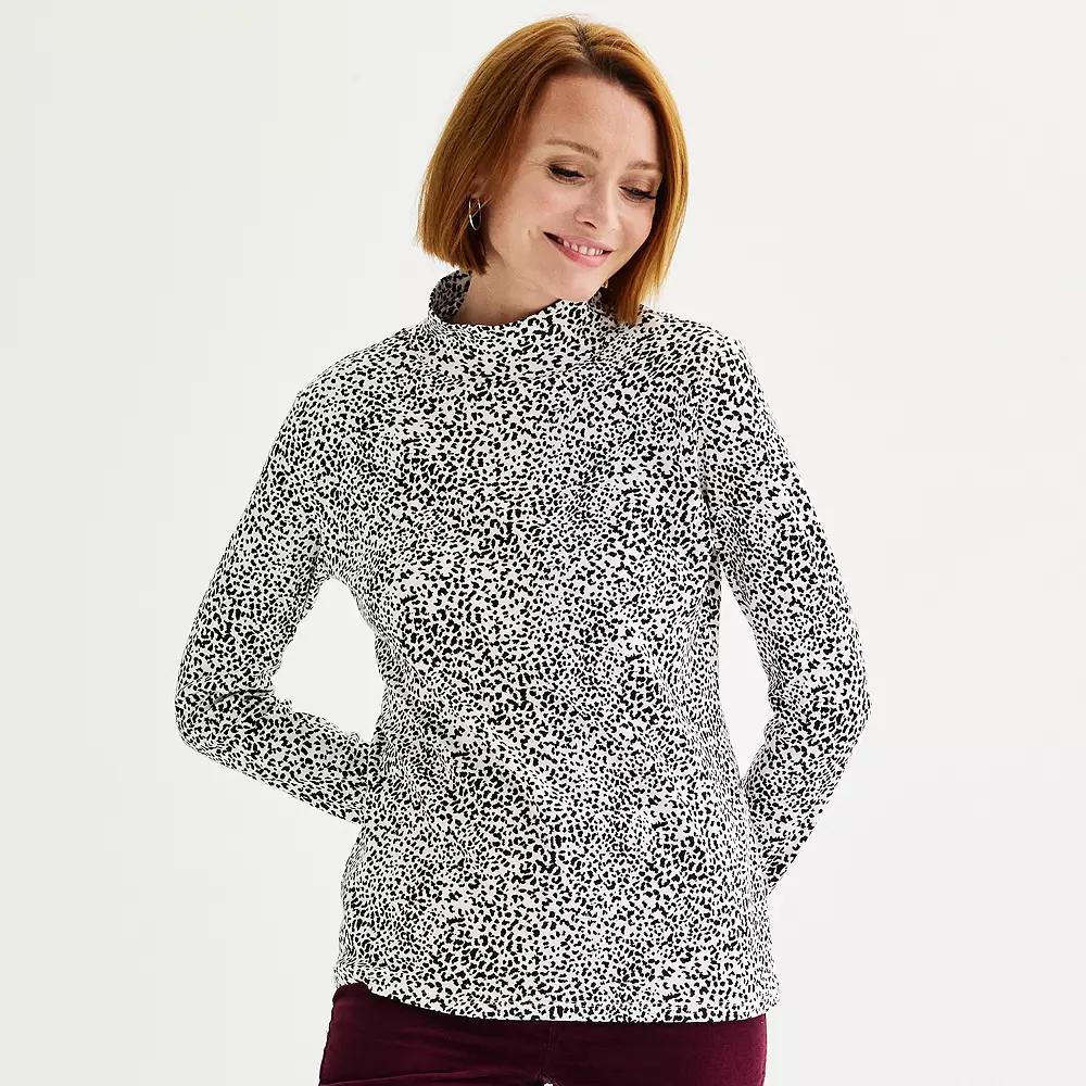 Petite Croft & Barrow Long Sleeve Mockneck Top, Womens Product Image