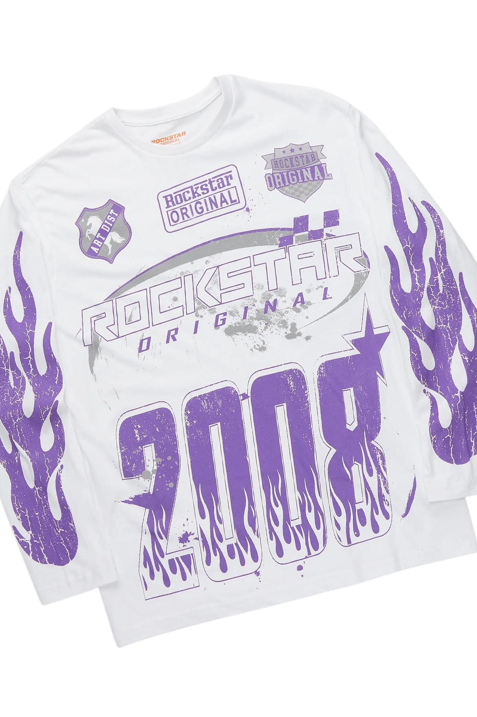 Amos Purple/White Long Sleeve T-Shirt/Stacked Baggy Pant Set Male Product Image