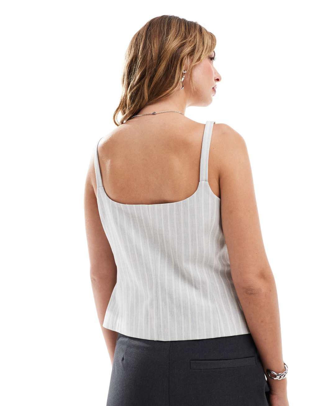 Mango button front pinstripe cami vest in light blue Product Image