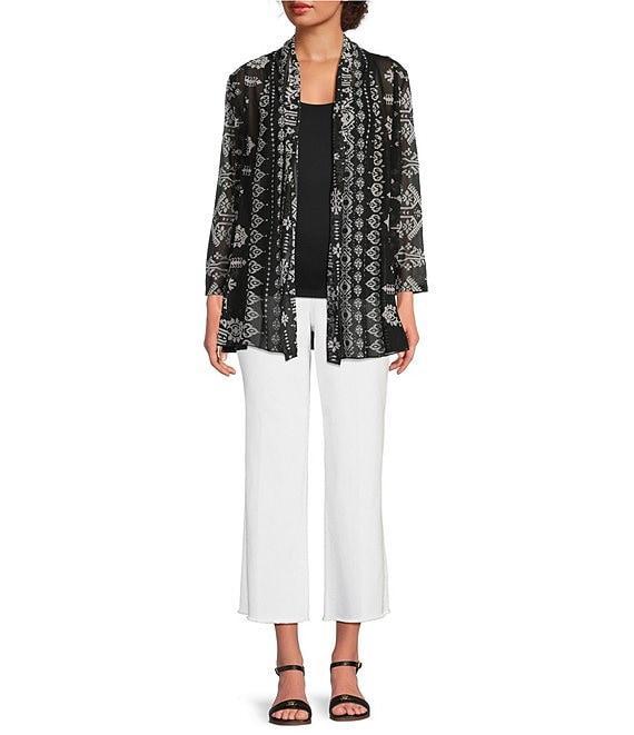 Calessa Petite Size Modern Mosaic Shawl Collar Open Front Cardigan Product Image