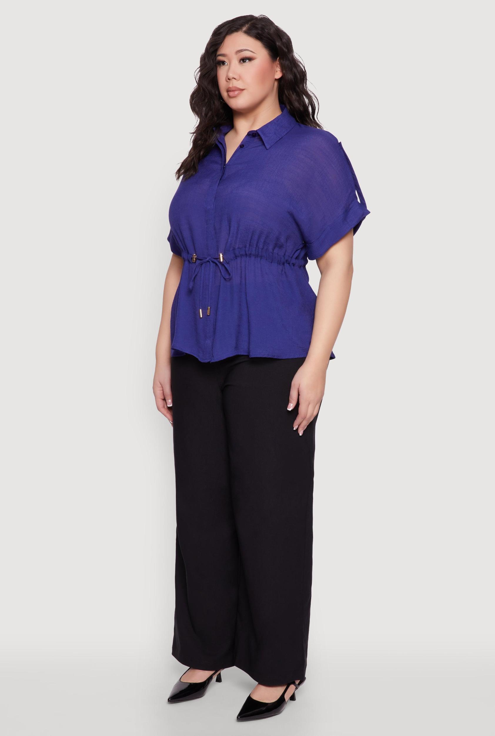 Plus Size Drawstring Waist Shirt Female Product Image