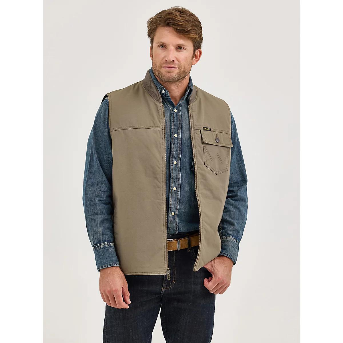 Men's Wrangler Quilt Lined Rancher Vest in Bungee Cord Taupe Product Image