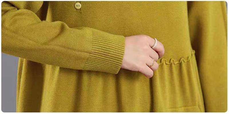 Long-Sleeve Plain Midi Sweater Dress Product Image