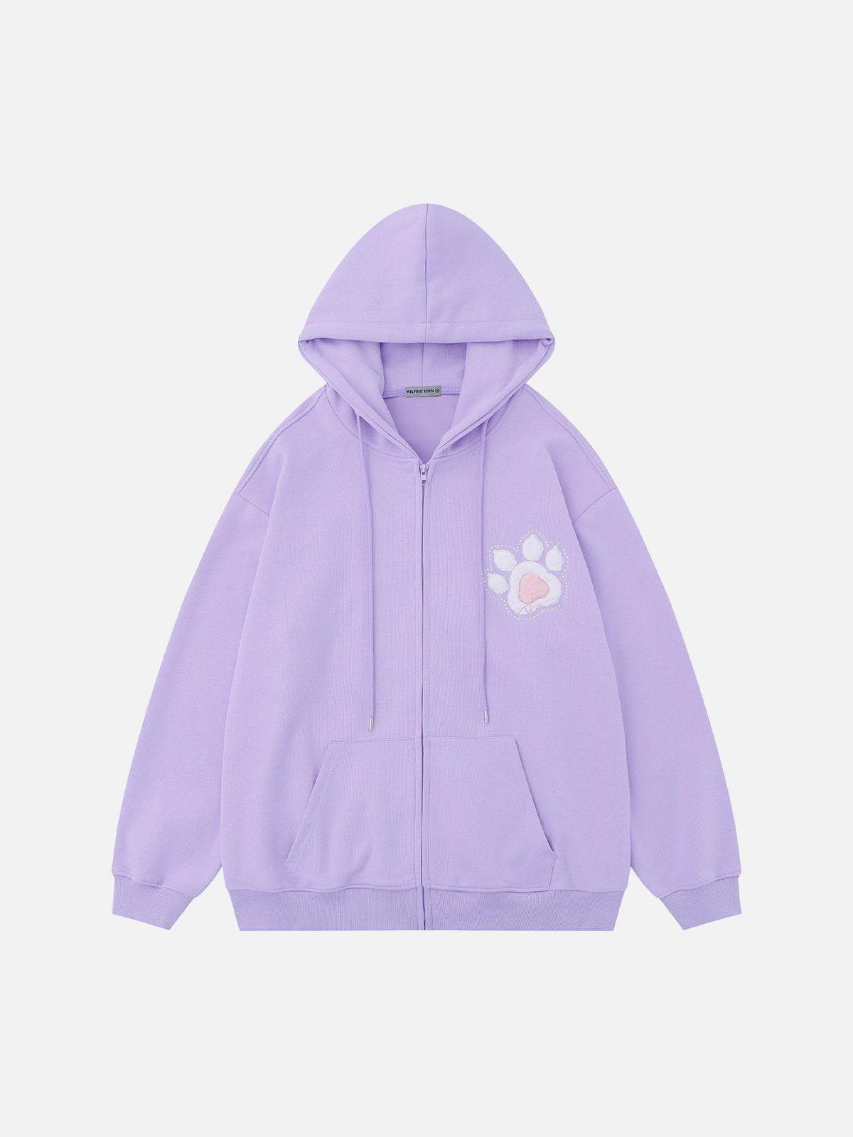 Aelfric Eden Cat Paw Embroidery Zip Up Hoodie Product Image