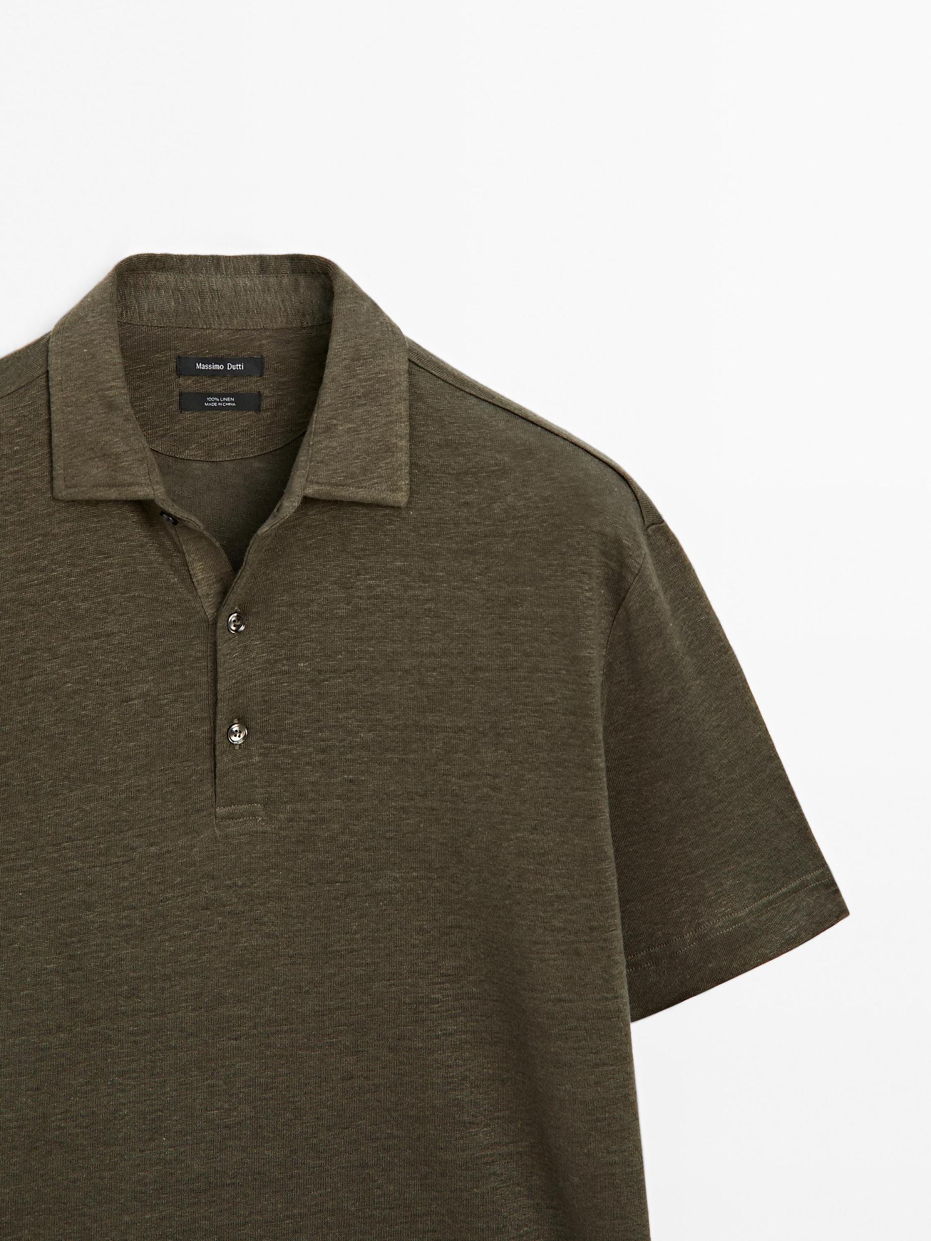 100% linen short sleeve polo shirt Product Image