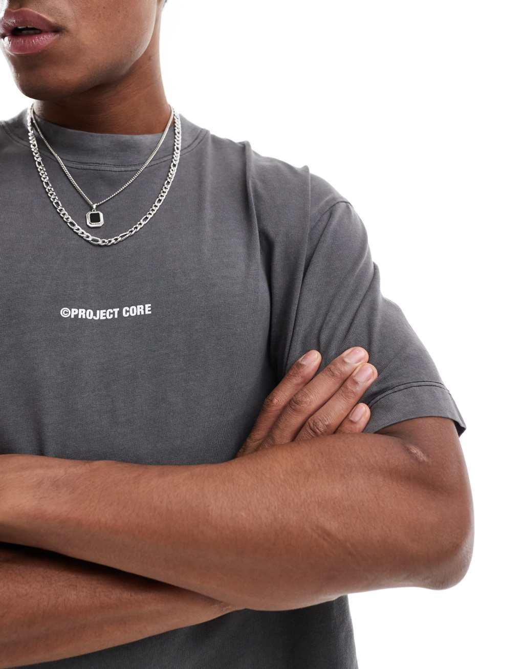 Jack & Jones super oversized T-shirt with Project Core print in washed gray Product Image
