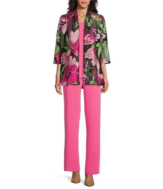 Caroline Rose Abundant Blooms Embroidered Mesh 3/4 Sleeve Open-Front Jacket Product Image