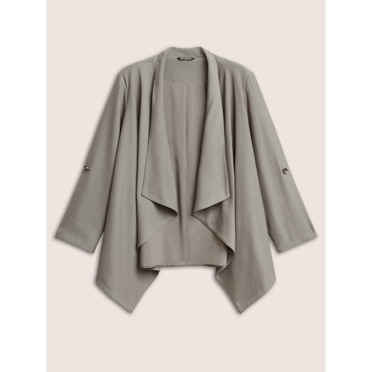 Plus Size Lapel Collar Tab Sleeve Hanky Hem Blazer Gray Women Everyday Plain Non Sleeve Long Sleeve Lapel Collar 18-20/2X Slanted pocket Casual Blazers BloomChic Product Image