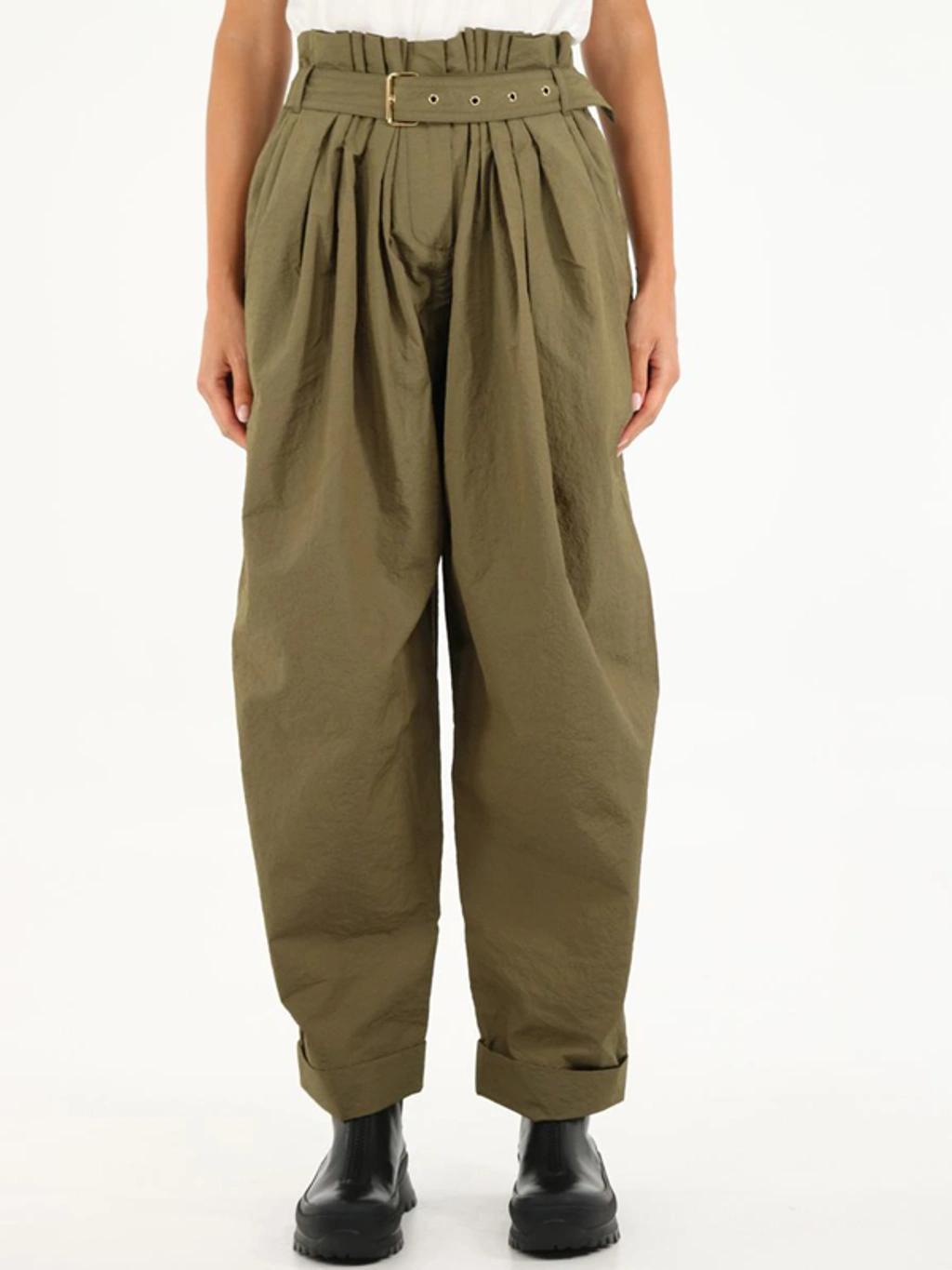 BALMAIN High-waist Paperbag Tailored Trousers In Green Product Image