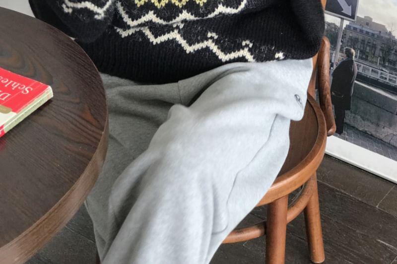 Crew Neck Patterned Oversized Sweater Product Image