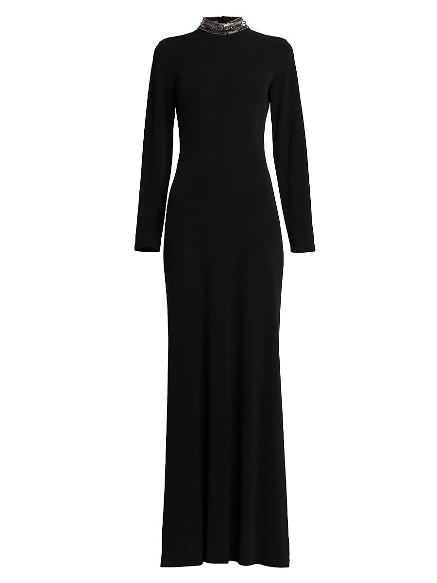 Womens Draped-Back Beaded Turtleneck Dress Product Image