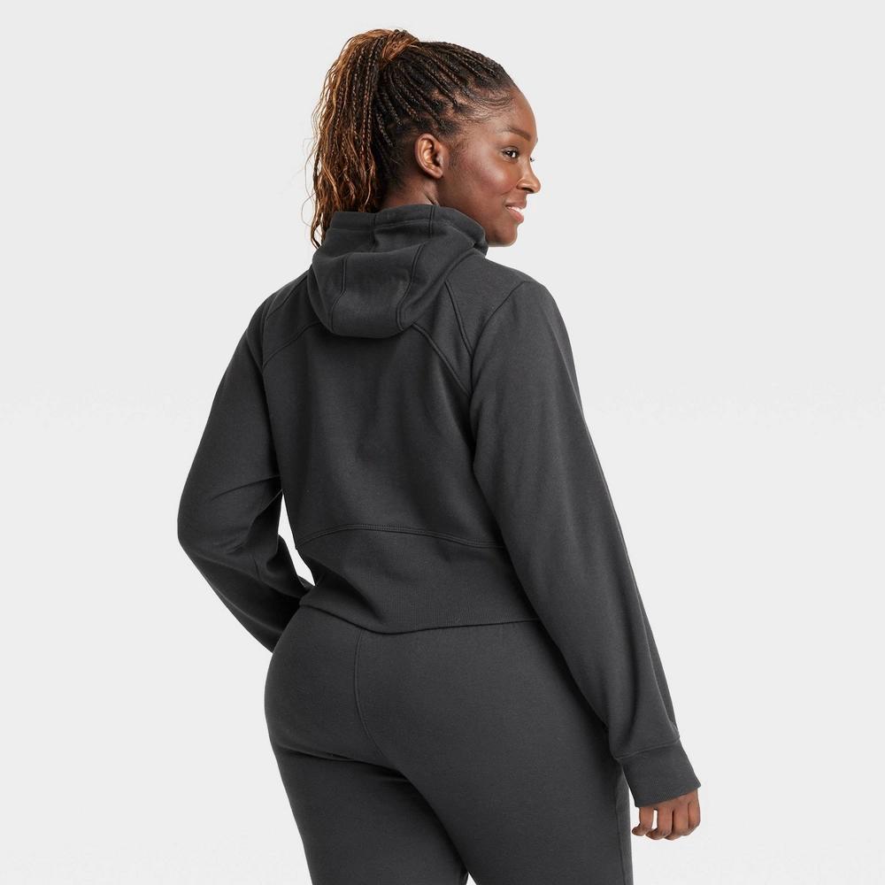 Women's Fleece Full Zip Hooded Sweatshirt - All In Motion™ Black XS: Relaxed Fit, Seam Pocket, Thumbholes Product Image